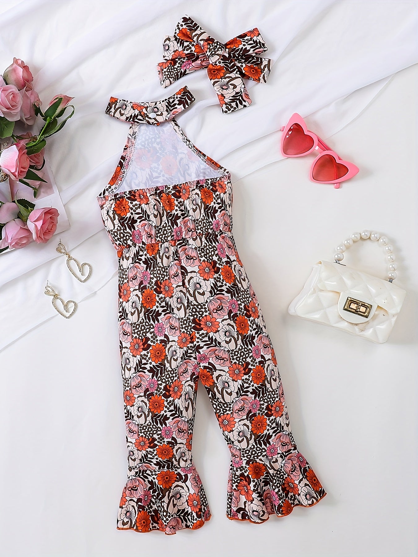 Floral Print Spaghetti Strap Romper Toddler Girls Jumpsuit