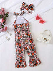Floral Print Spaghetti Strap Romper Toddler Girls Jumpsuit