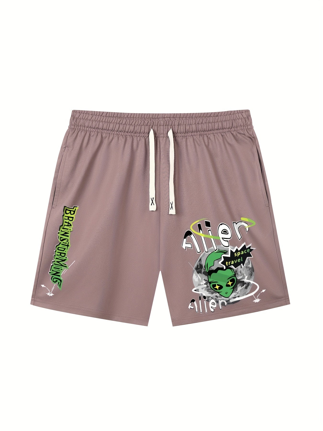 Alien Comfy Drawstring Shorts Men's Casual Solid Stretch Elastic Waist Shorts