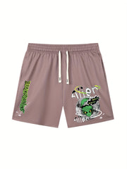 Alien Comfy Drawstring Shorts Men's Casual Solid Stretch Elastic Waist Shorts