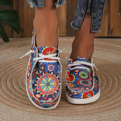 Floral Print Canvas Slip On Sneakers Low Top Casual Flat Shoes