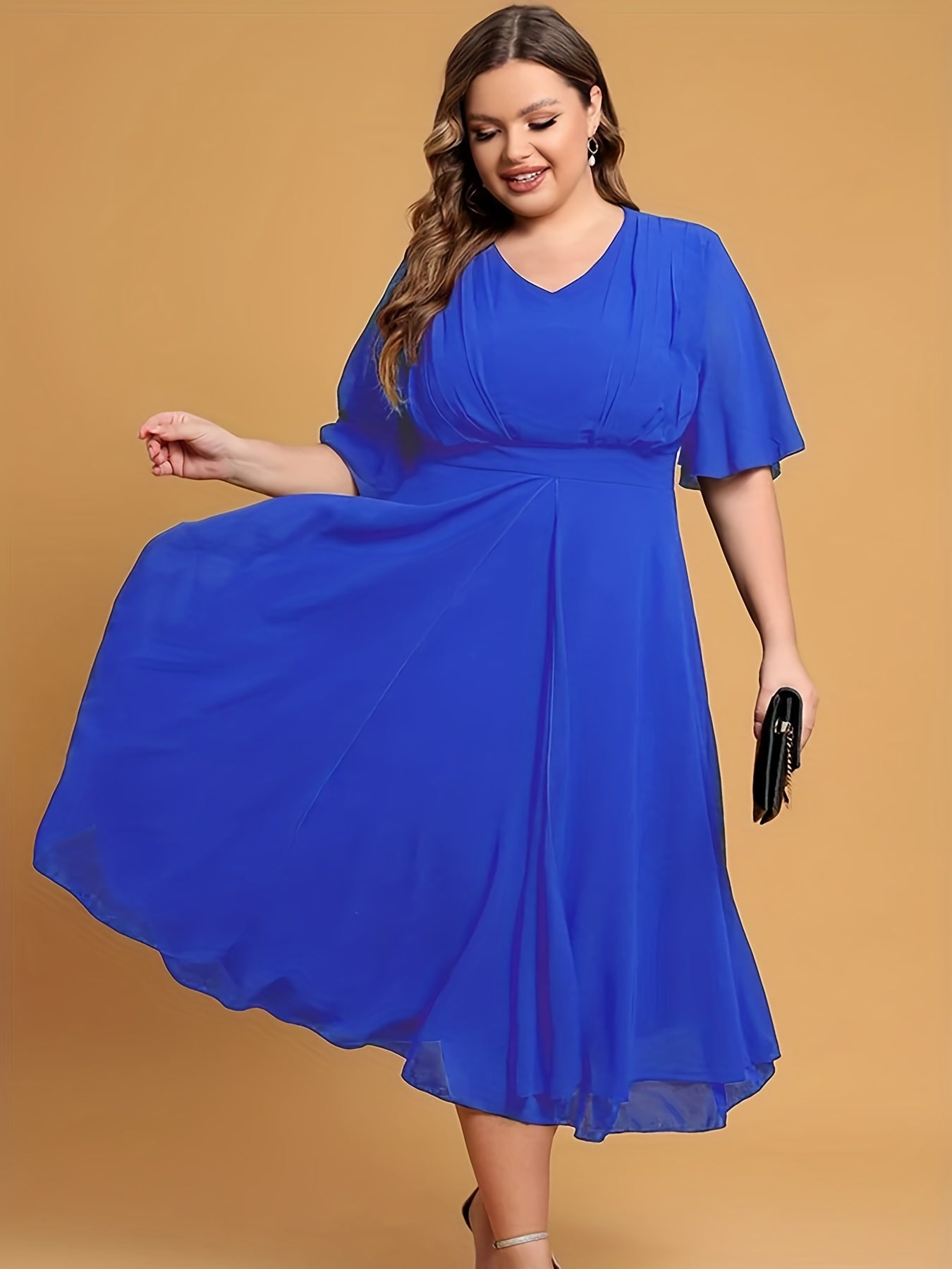 Flutter Sleeve V Neck Midi Dress