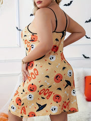 Halloween Witch Print Nightdress with Witch Hat