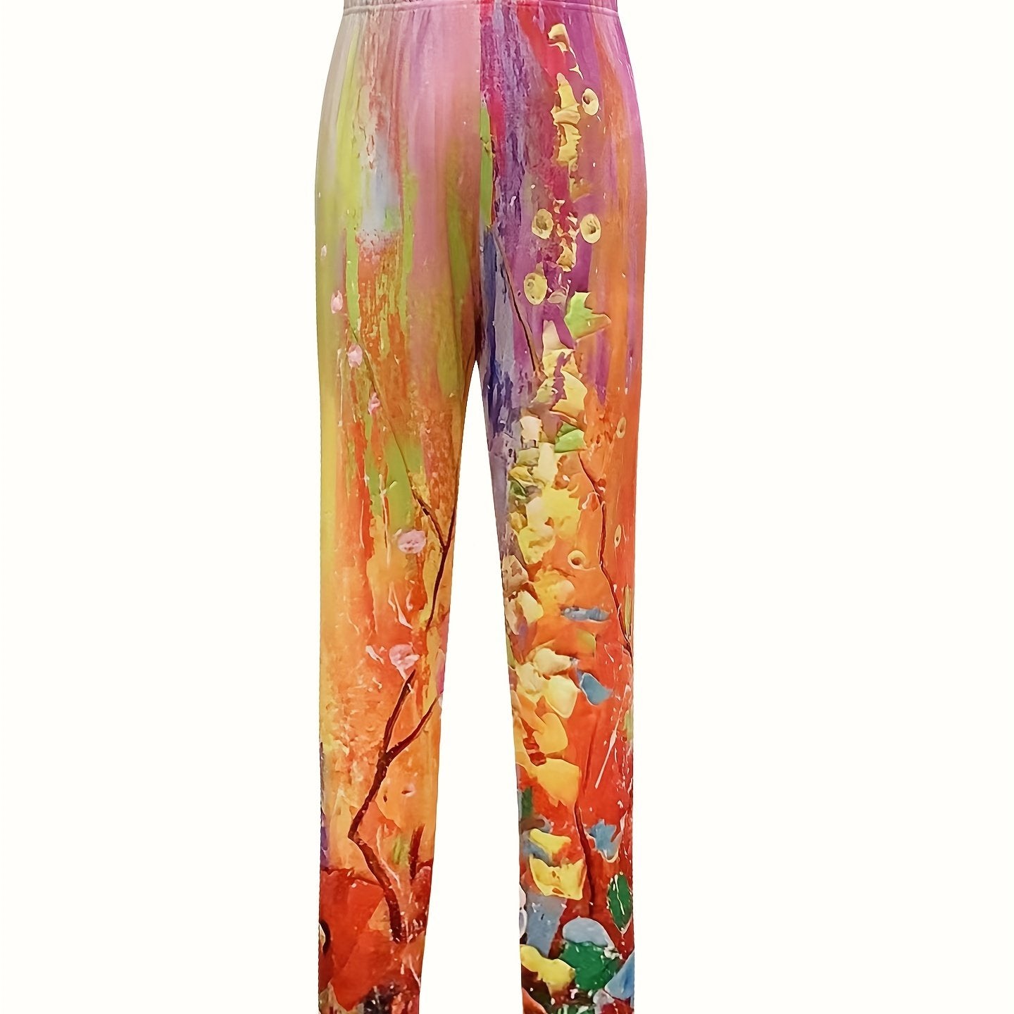 Floral Print Plus Size Sports Leggings, High Stretch Fitness Leggings