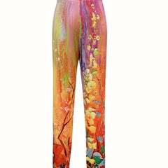 Floral Print Plus Size Sports Leggings, High Stretch Fitness Leggings