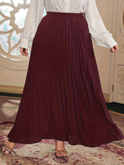 Solid Elastic High Rise Pleated Maxi Skirt Plus Size