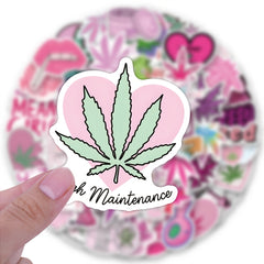 60pcs Pink Leaf & Cannabis Vinyl Stickers for Laptops Water Bottles Cars