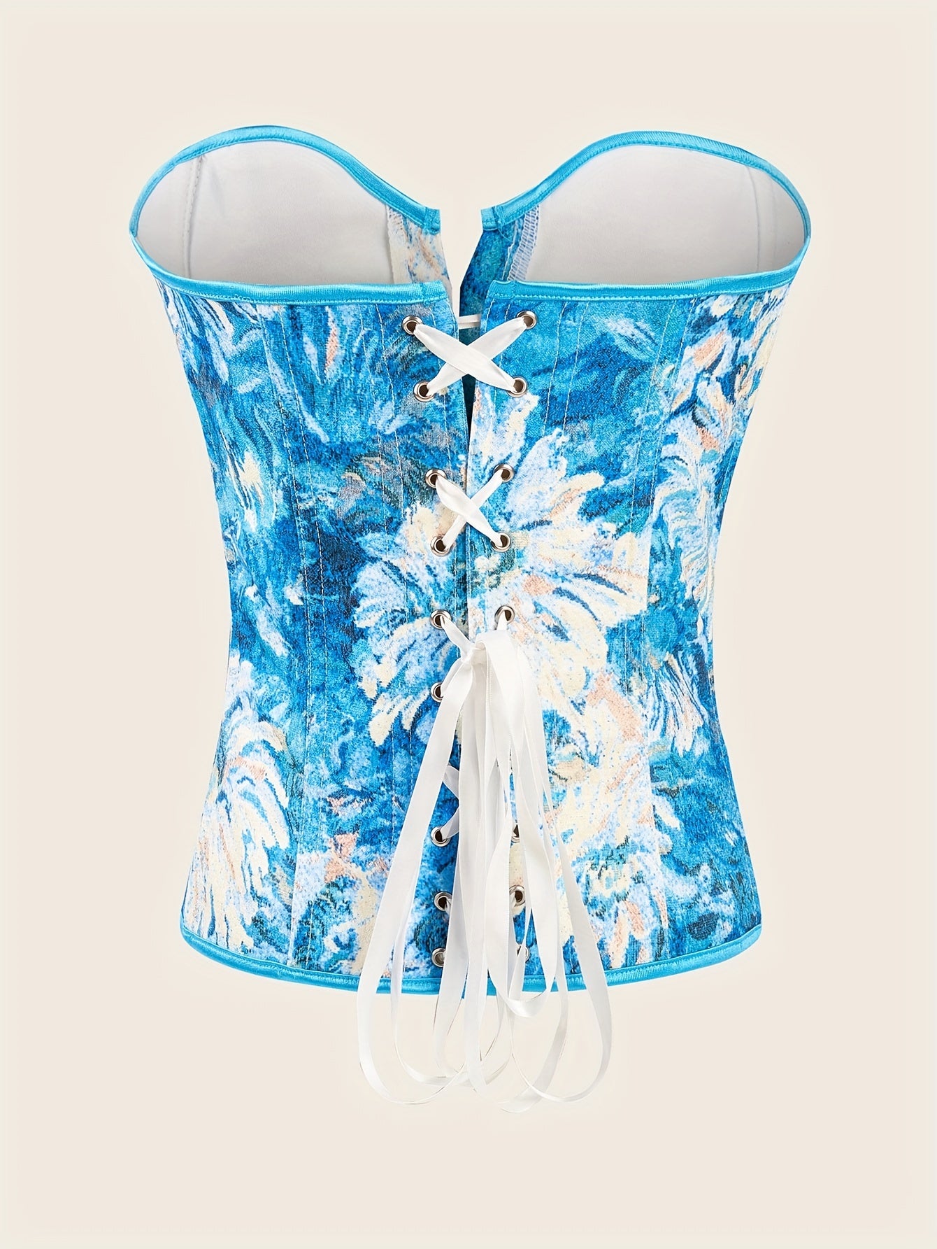 Floral Print Strapless Corset Bustier Lace Up Body Shaper