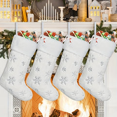 Snowy Christmas Stockings Faux Fur Hanging Ornaments Candy Gift Bags