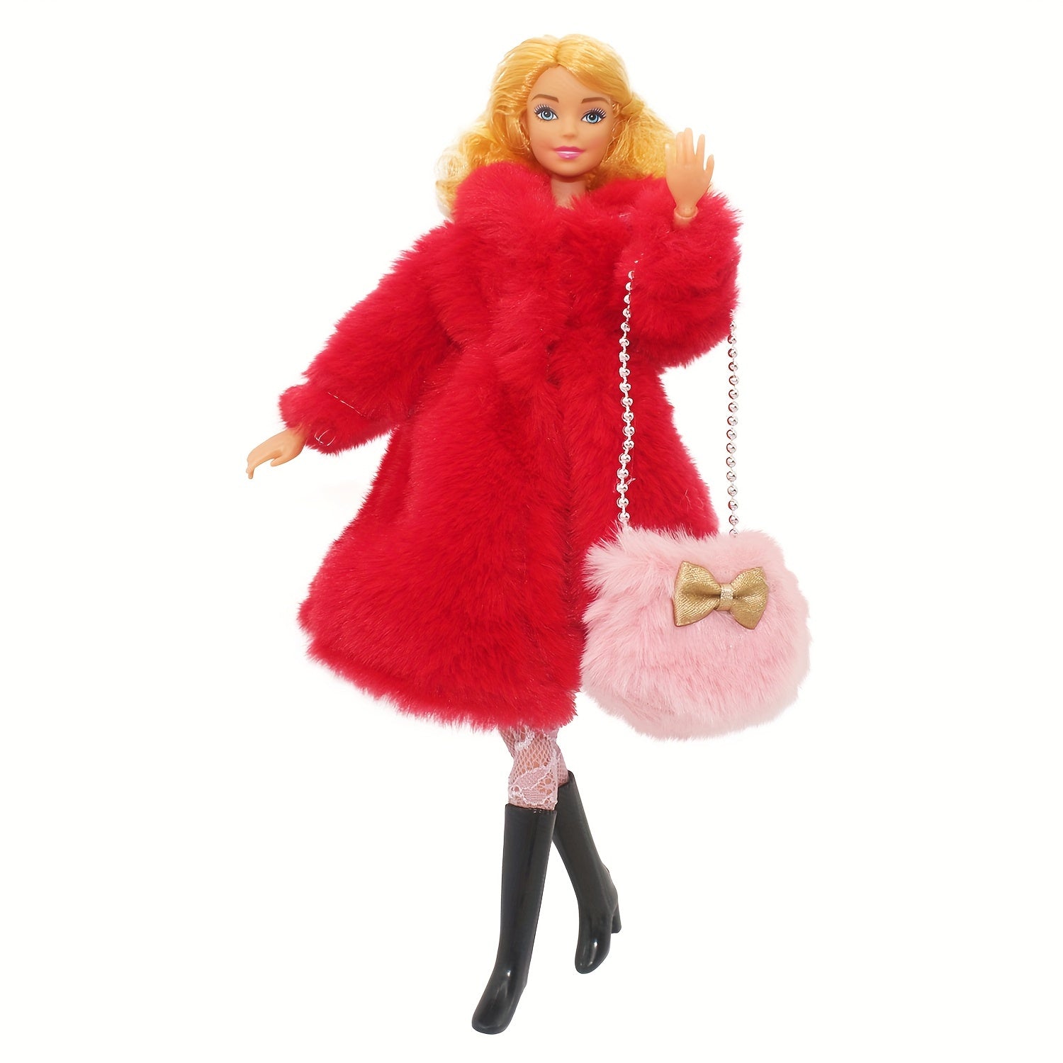 Faux Fur Coat, Stockings, Shoes for 29-21 cm Doll