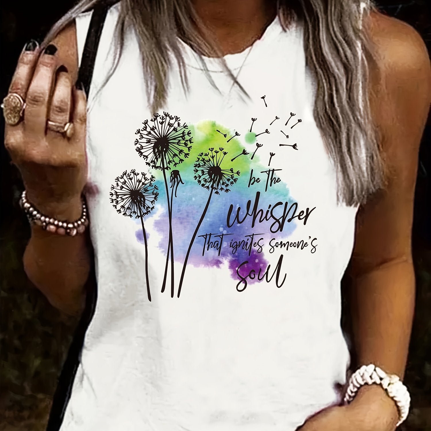 Dandelion Print Tank Top Crew Neck Casual Summer Spring Women's Clothing