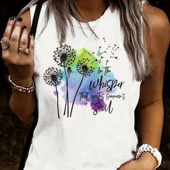 Dandelion Print Tank Top Crew Neck Casual Summer Spring Women's Clothing
