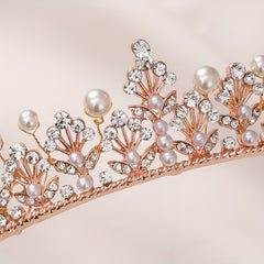 Golden Rhinestone Faux Pearl Wedding Crown Headband Bridal Tiara