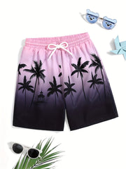 Coconut Trees 3D Print Boys Swim Trunks Beach Vacation Shorts