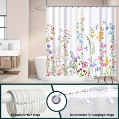 Watercolor Flower Shower Curtain 182x182cm with Hooks