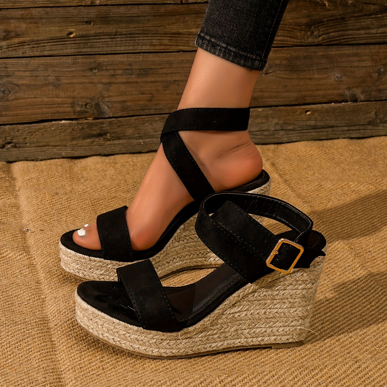 Women's Cross Strap Espadrille Wedge Sandals