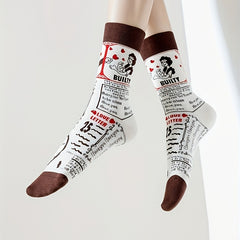 5 Pairs Funny Cartoon Print Crew Socks for Women