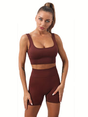 Ribbed Yoga Set: Sports Bra & High Waist Shorts