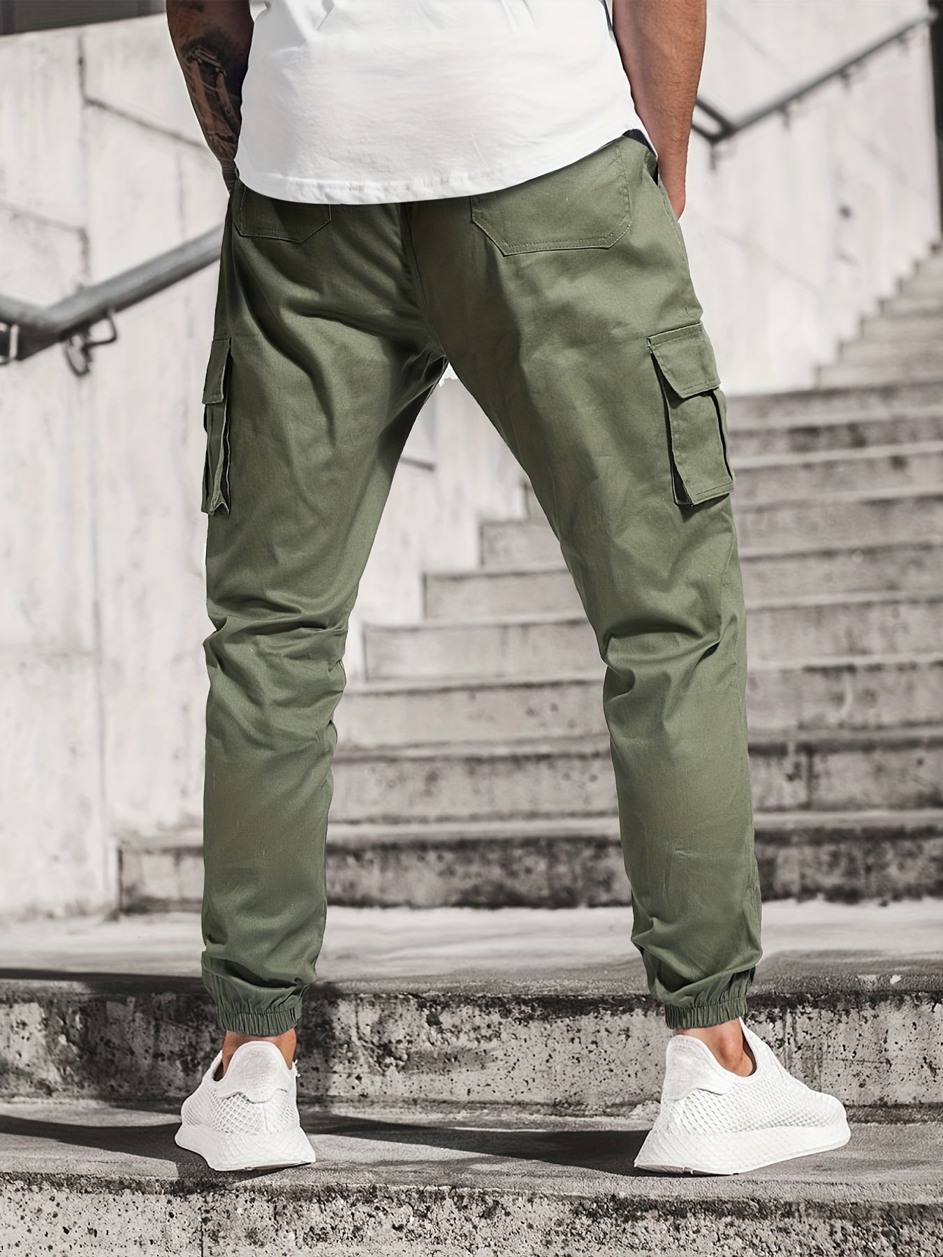 Men's Drawstring Cargo Pants Skinny Fit Jogger Pants