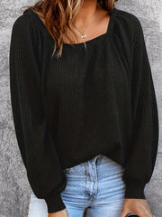 Casual Sweater Women Solid Lantern Sleeve Square Neck High Stretch Swe