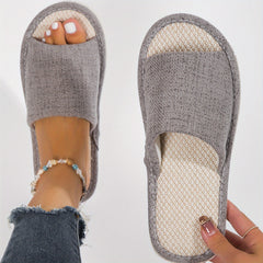 Women's Fabric Home Slippers Comfy Open Toe Linen Shoes