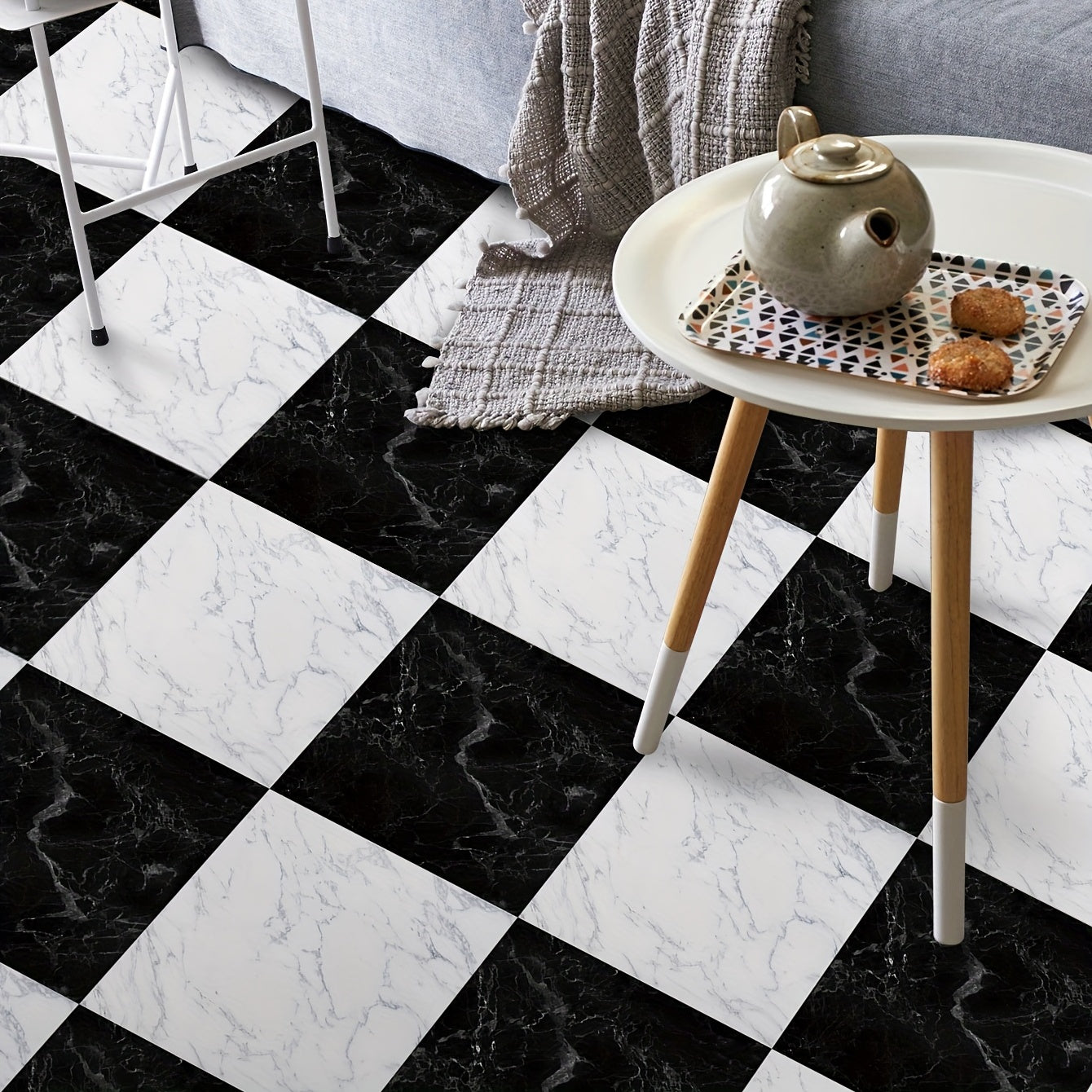 Set Of 4 Marble Floor Tile Sticker Self-adhesive Waterproof Wall Sticker Vinyl