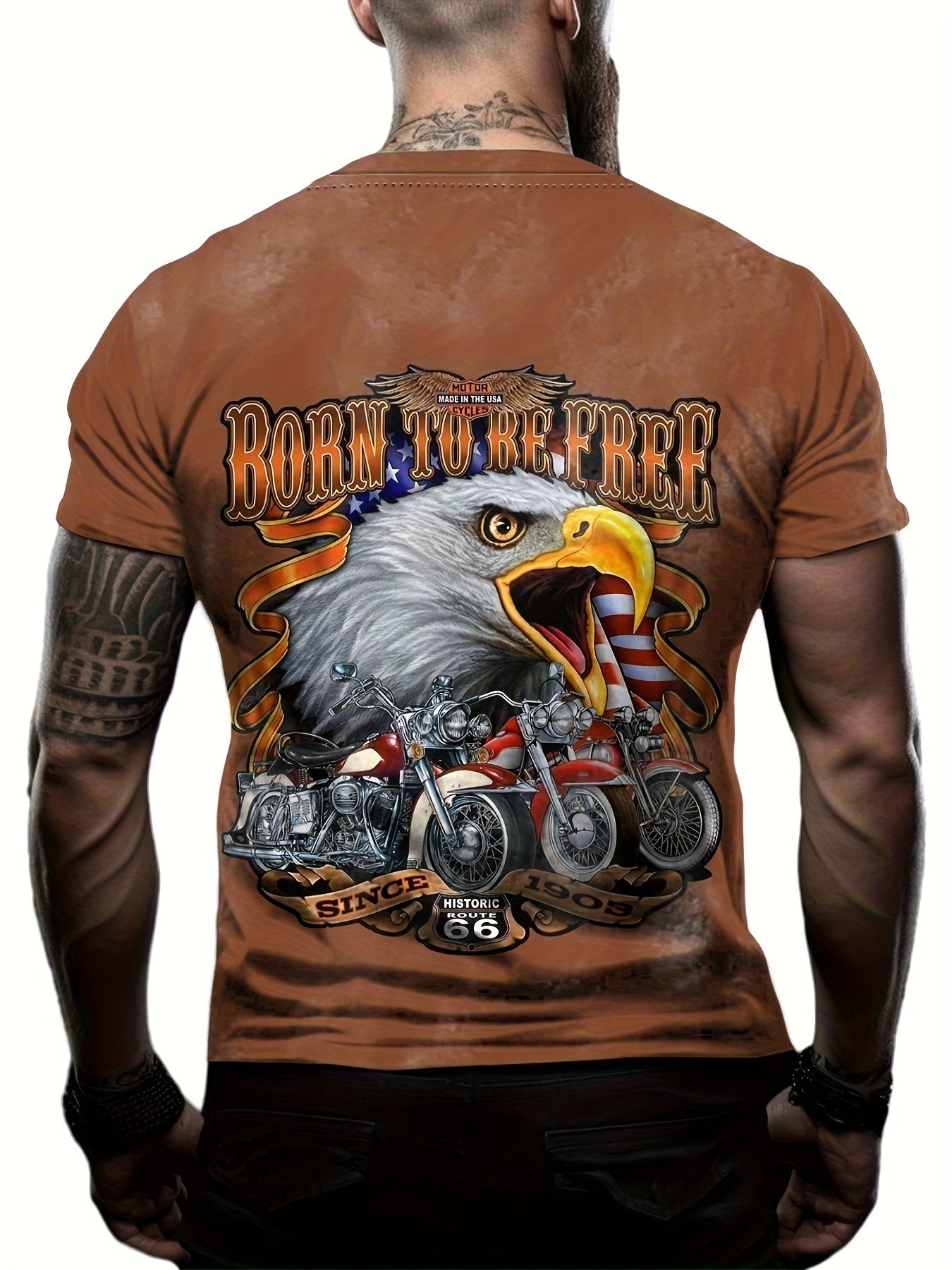 Eagle And Motorcycle Print Men's Graphic T shirt for Summer