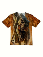 3D Wild Dinosaur Pattern T-shirt For Kids Short Sleeve Top