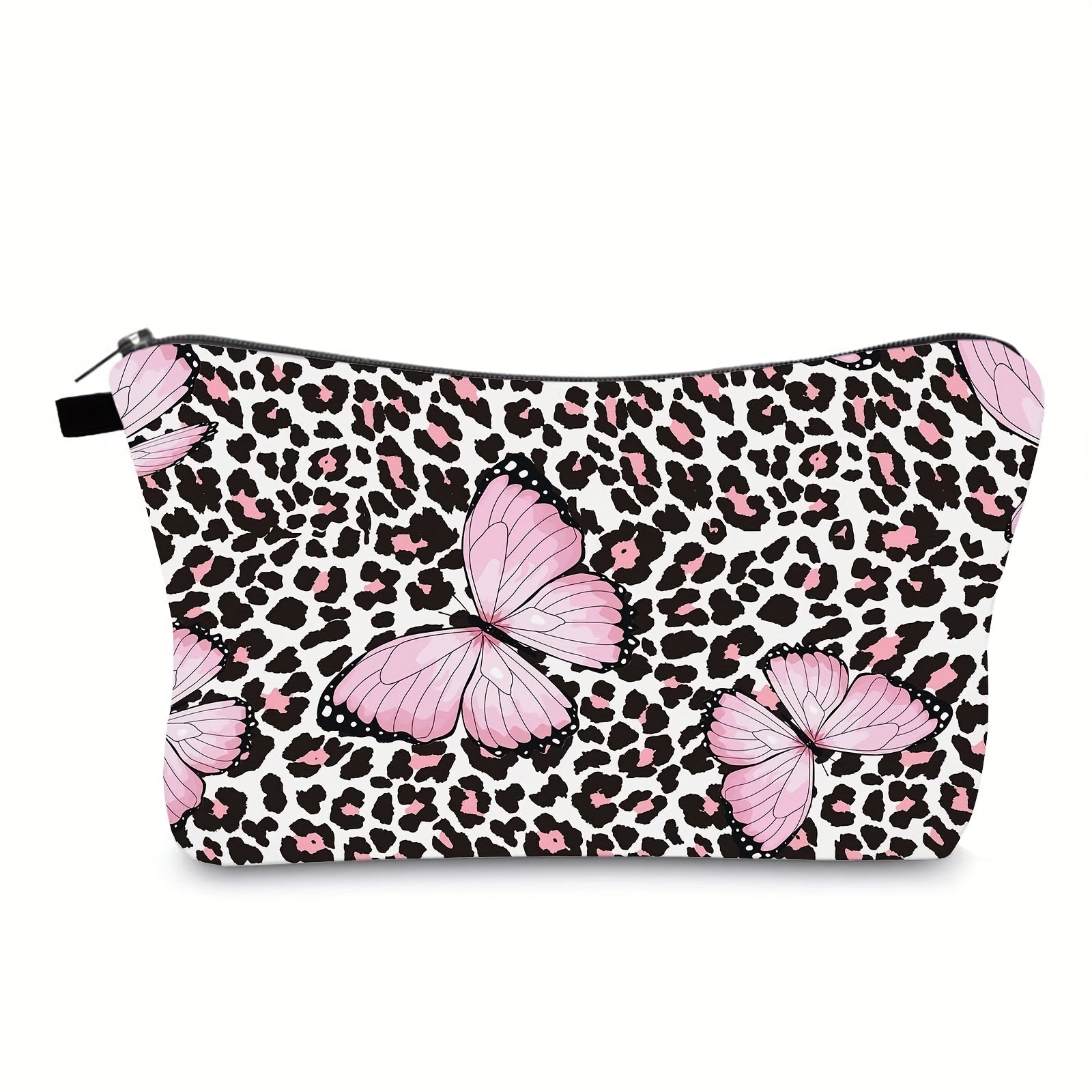 Leopard & Butterfly Makeup Bag Zipper Roomy Toiletry Travel Organizer Gift