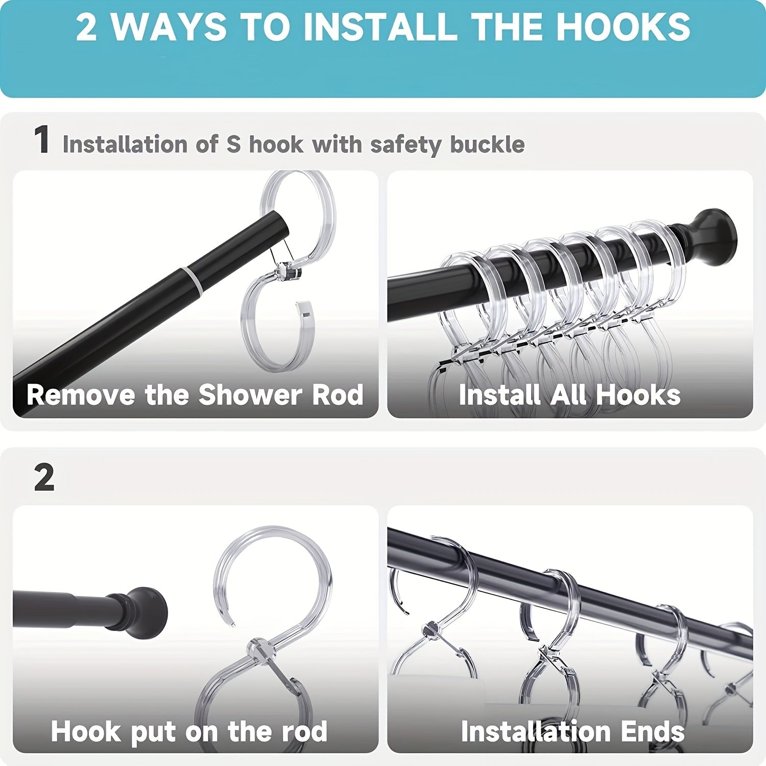 8pcs S Shaped Hook With Buckle Hanging Shower Curtain Coat Bag Hook