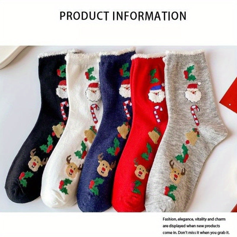 5 Pairs Christmas Print Socks Women's Stockings & Hosiery