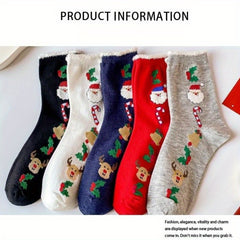 5 Pairs Christmas Print Socks Women's Stockings & Hosiery