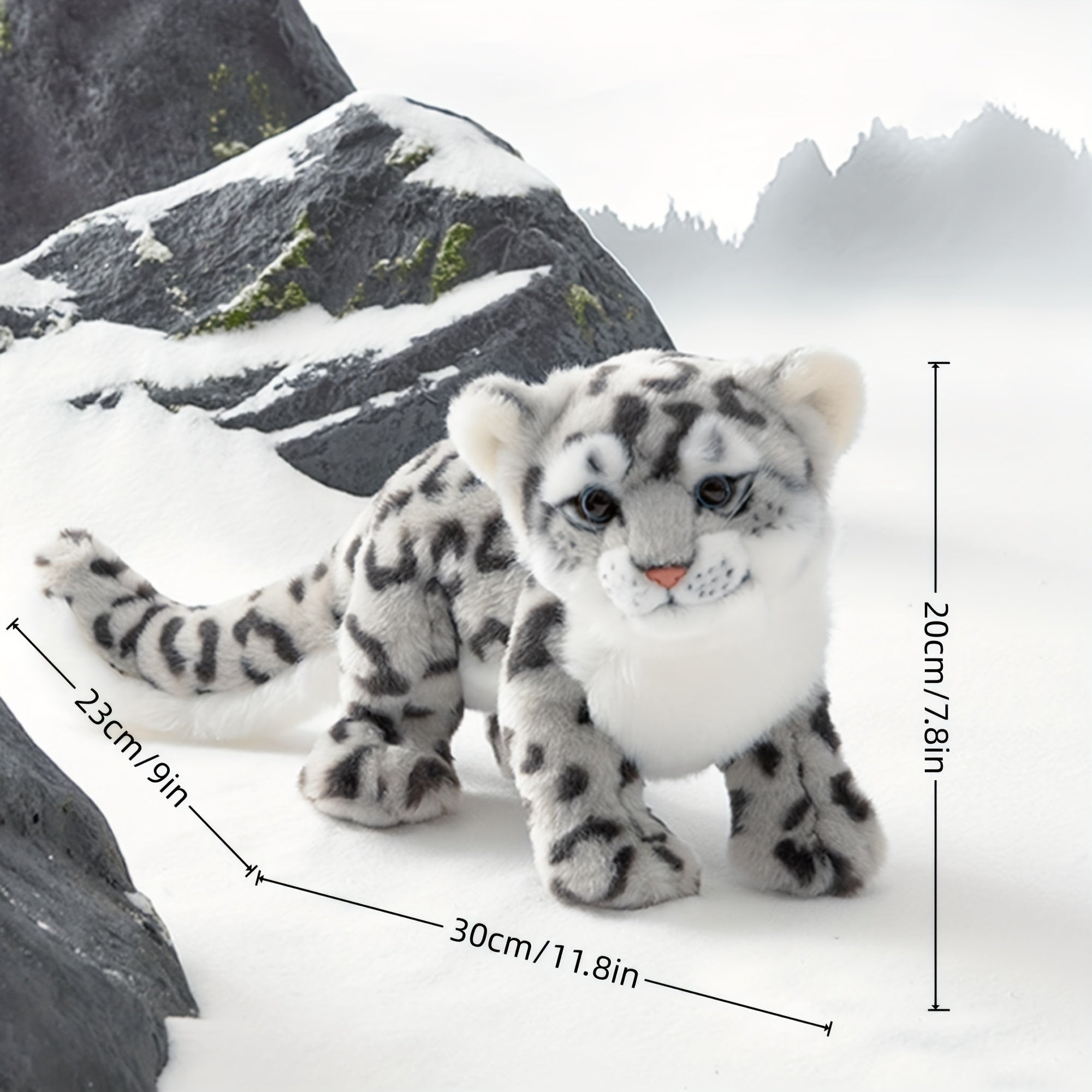 Realistic Snow Leopard Plush Toy 11.8in Faux Wildlife Stuffed Animal Soft Flanne