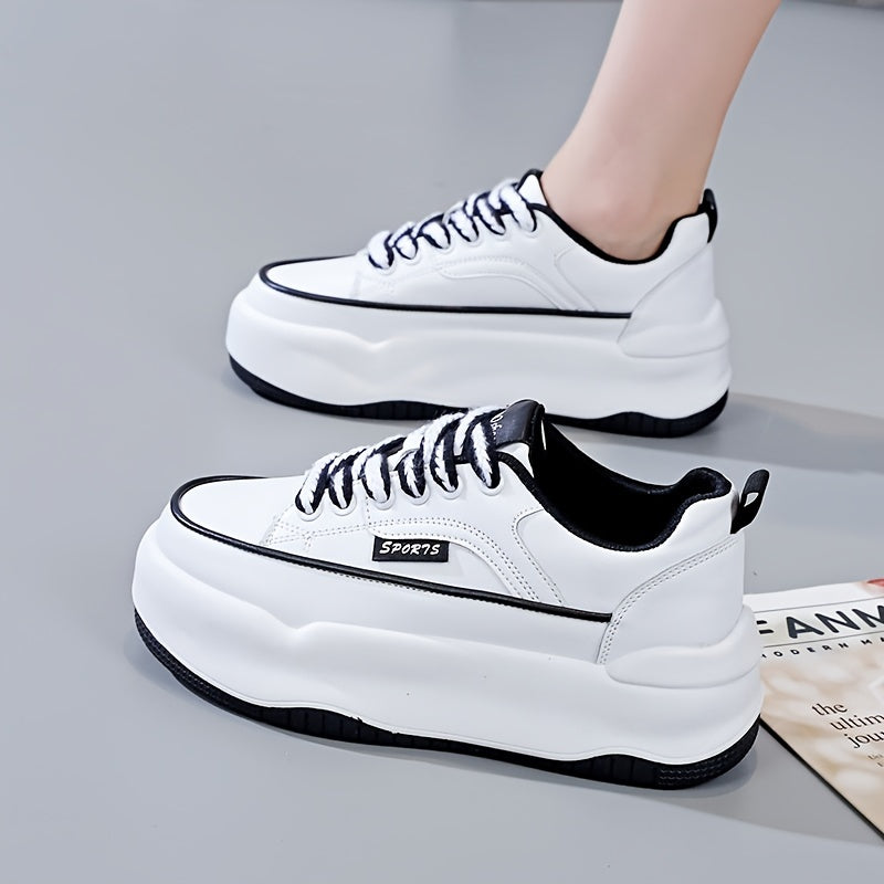 Thick Sole Lightweight Chunky Sneakers Faux Leather Running Shoes