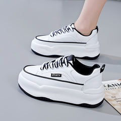 Thick Sole Lightweight Chunky Sneakers Faux Leather Running Shoes