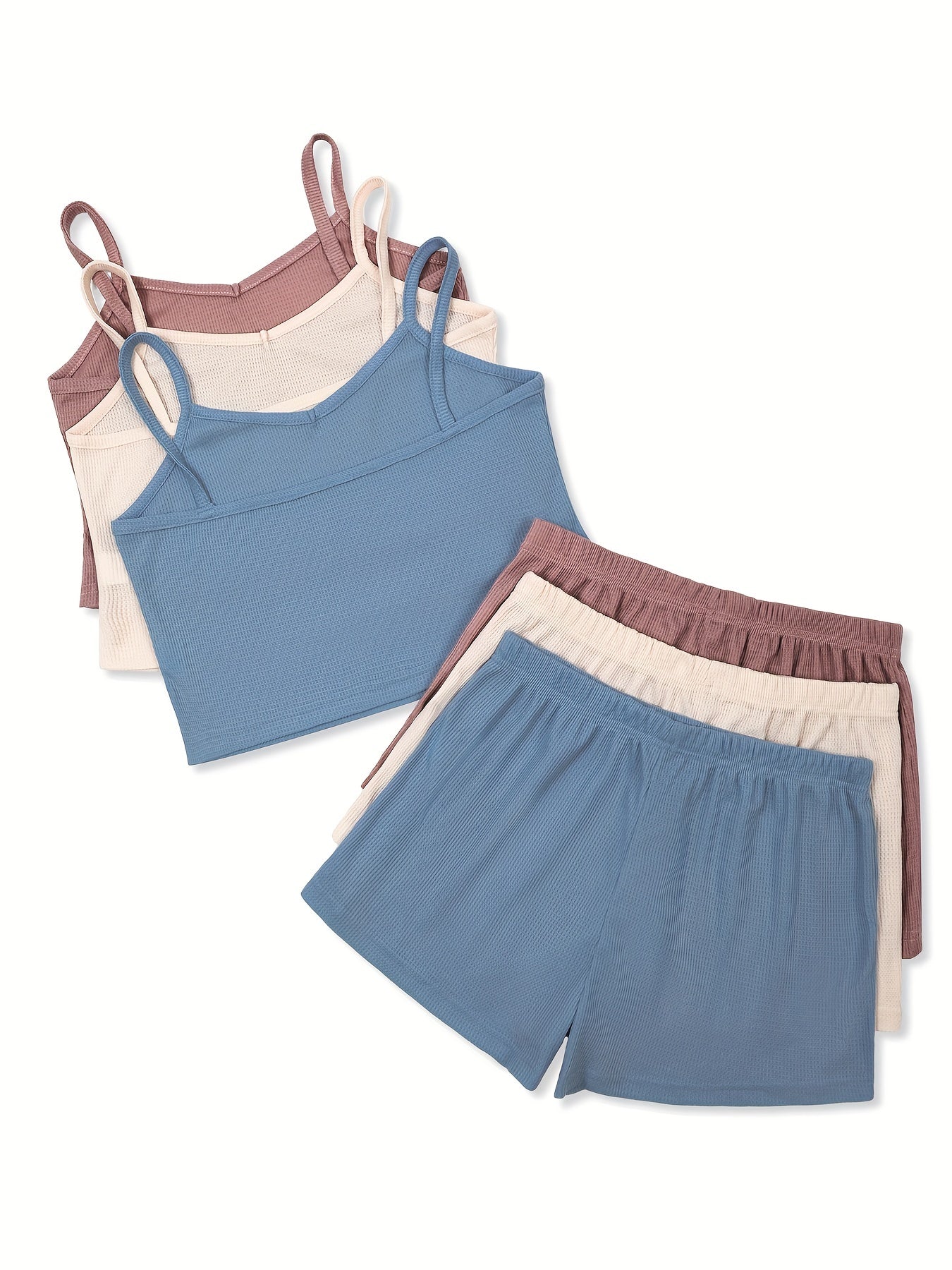 6 Pack Plus Size Waffle Knit Cami Top & Shorts Sleepwear Set
