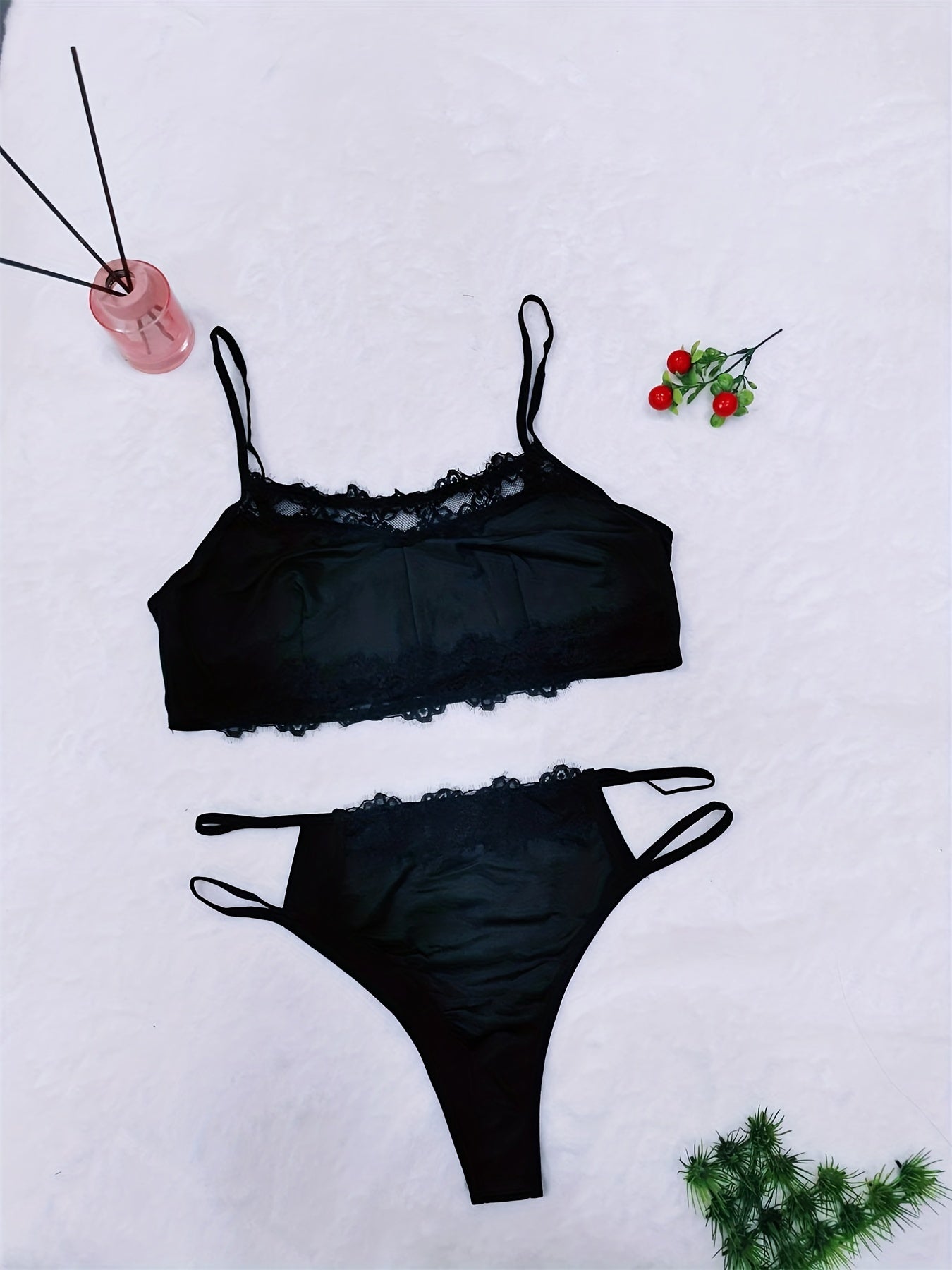 Lace Bralette & Strappy Brief Set