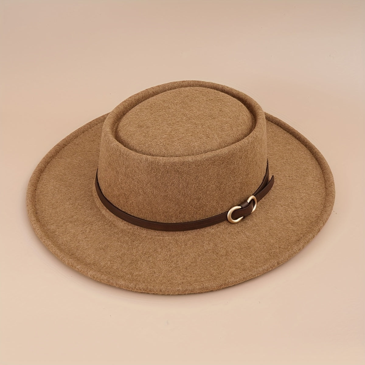 Buckle Flat Top Hat Wide Brim Sunshade Woolen Jazz Hat