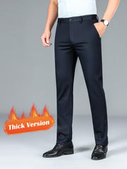 Men's Warm Thick Dress Pants - Solid Color Stretch Formal Business Pants