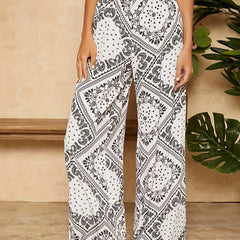 Paisley Scarf Print Wide Leg Pants High Waist