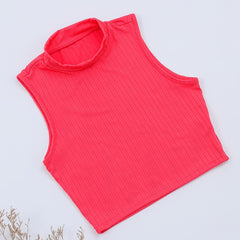 High Neck Crop Tank Top Ribbed Solid Casual Top