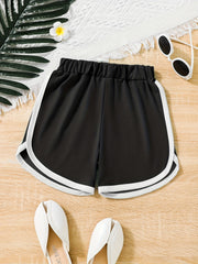 Girls Elastic Waist Sports Shorts Pleated Track Shorts