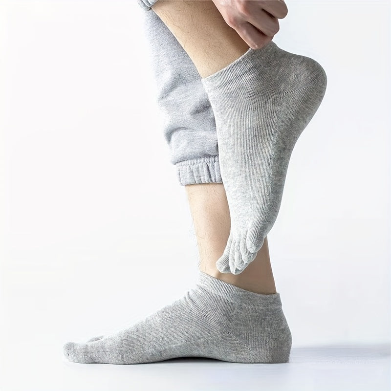 3 Pairs Men's Casual Solid Five Toe Socks, All Season Comfort