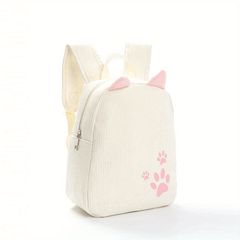 Corduroy Rabbit Ear Footprint Backpack Lightweight Waterproof Schoolbag