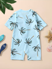 Baby Girls Coconut Tree Print Swimsuit Short Sleeve Kids Beach Jumpsuit