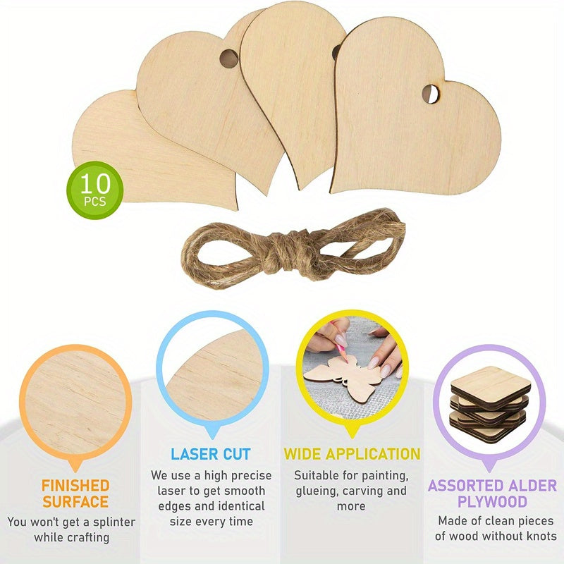 10pcs 7.62cm Natural Heart Wooden Slices Love Heart Shape Wooden Ornaments