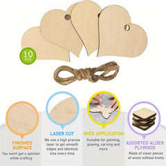 10pcs 7.62cm Natural Heart Wooden Slices Love Heart Shape Wooden Ornaments