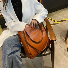 Classic Vintage Leather Tote Bag Solid Crossbody Bag Women's Office & Work Purse