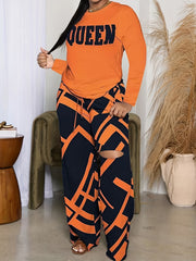 Queen Print Long Sleeve Top & Geo Print Pants Set