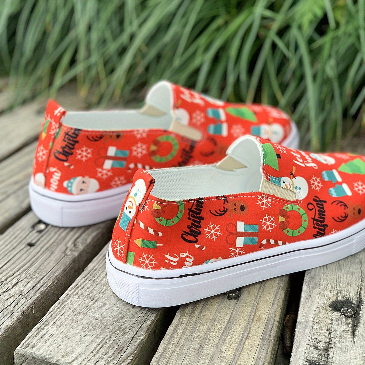 Christmas Style Slip On Canvas Sneakers Lightweight Comfortable Loafers Shoes